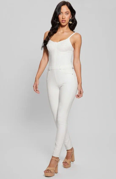 Shop Guess Vanna Sleeveless Denim Jumpsuit In White