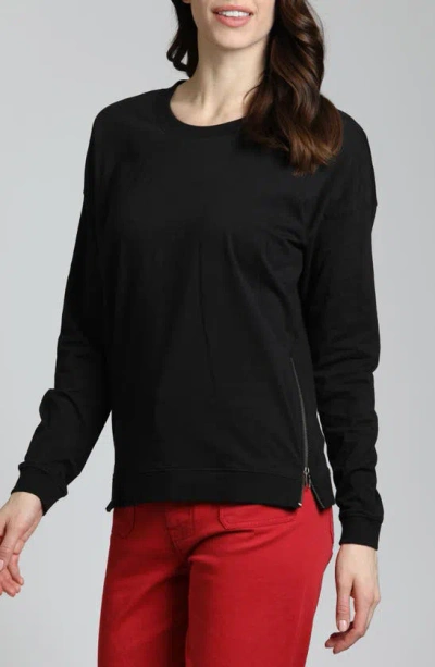 Shop Apny Side Zip Long Sleeve Cotton Pullover In Black