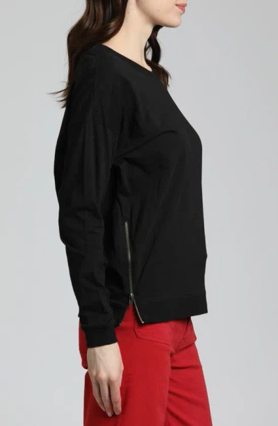 Shop Apny Side Zip Long Sleeve Cotton Pullover In Black