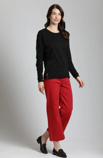 Apny Side Zip Long Sleeve Cotton Pullover In Black