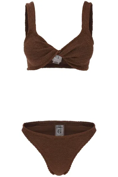 Shop Hunza G Juno Metallic-effect Bikini Set In Brown