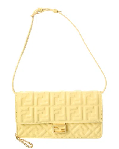 Shop Fendi Baguette Ff Leather Wallet On Chain In Yellow