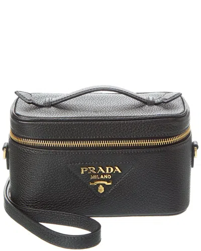 Shop Prada Logo Mini Leather Crossbody In Black