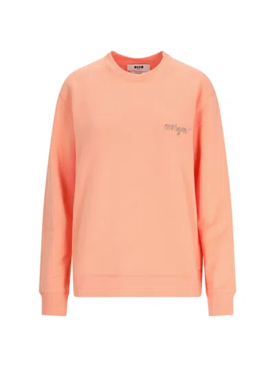 Shop Msgm Logo Crewneck Sweatshirt In Orange