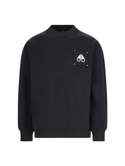 Shop Moose Knuckles Logo Crew Neck Sweatshirt In Black  