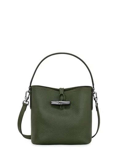 Shop Longchamp `roseau Essential` Extra Small Bucket Bag In Green