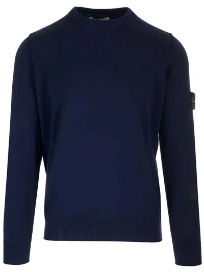 Shop Stone Island Blue Crew-neck Cotton Sweater