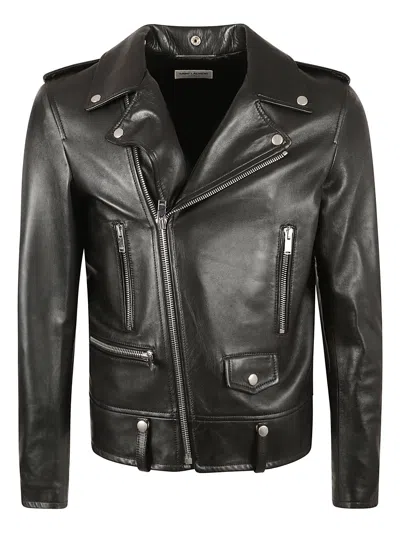 Shop Saint Laurent Classic Zipped Biker Jacket In Black