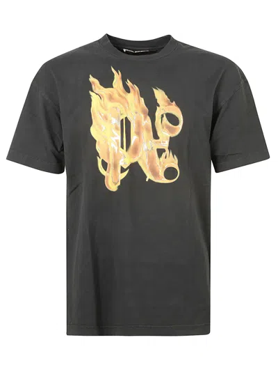 Shop Palm Angels Burning Monogram T-shirt In Black/gold