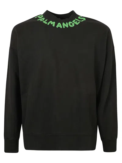 Shop Palm Angels Seasonal Logo Sweatshirt In Black/green Fluo