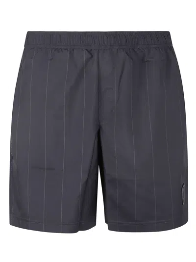 Shop Brunello Cucinelli Logo Patched Stripe Shorts In Blue/grey