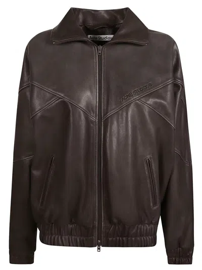 Shop Acne Studios Leather Zipped Jacket In Brown