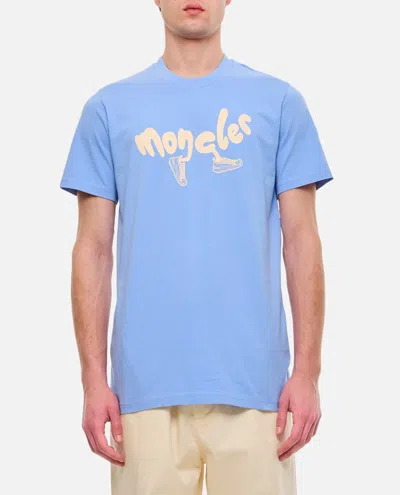 Shop Moncler Ss Cotton T-shirt In Clear Blue