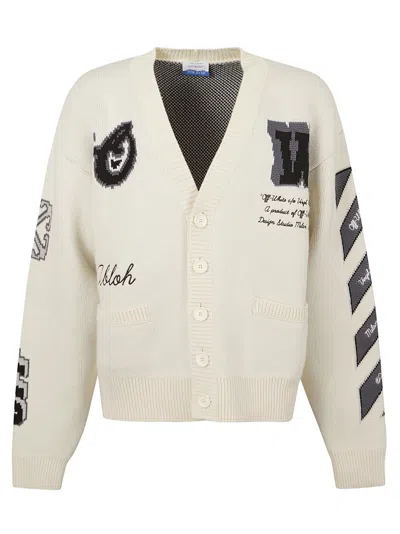 Shop Off-white Varsity Knit Cardigan In Cream/black