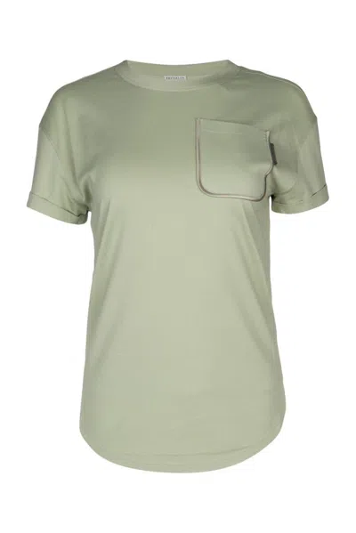 Shop Brunello Cucinelli Jewel Detailed Crewneck T-shirt In Light Green