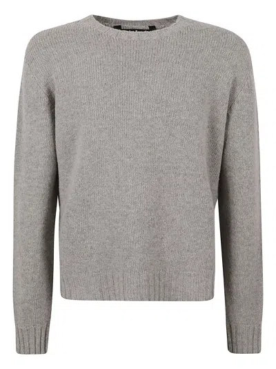 Shop Palm Angels Curved Logo Sweater In Melange Grey/white
