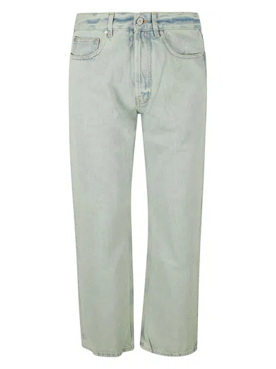Shop Palm Angels Overdye Logo Denim Jeans In Mint/off White