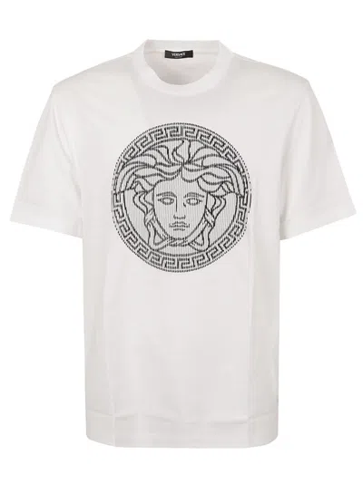 Shop Versace Striped Jersey T-shirt In Optical White