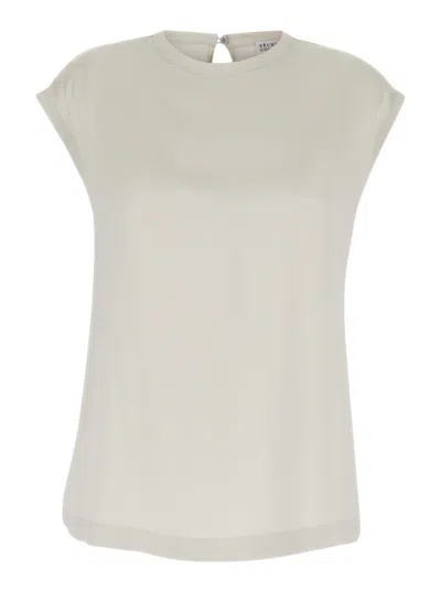 Shop Brunello Cucinelli White Cap-sleeve Satin Blouse In Silk Woman