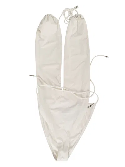Shop Saint Laurent Maillot V-halter Swimsuit In White/cream