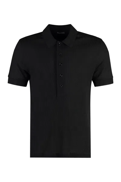 Shop Tom Ford Ribbed Knit Polo Shirt In Black