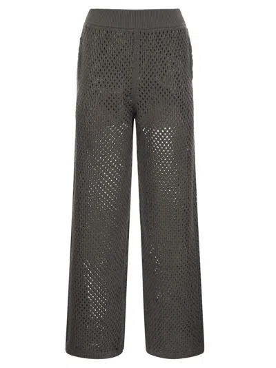 Shop Brunello Cucinelli Net Knitted Straight Leg Trousers In Grey