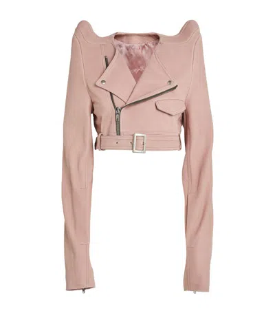 Shop Rick Owens Leather Biker Jacket In Pink