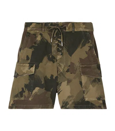 Shop The Kooples Denim Camouflage Cargo Shorts In Green