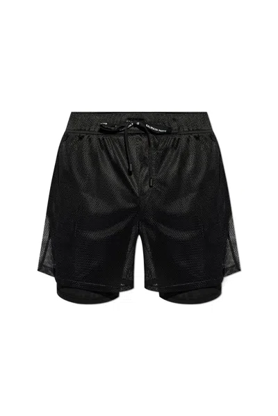 Shop Balmain Perforated Drawstring Shorts In Black
