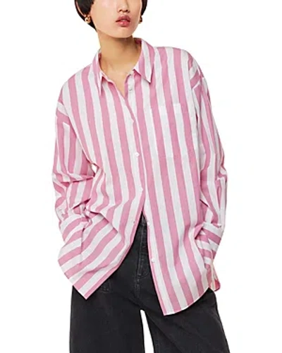 Shop Whistles Cotton Striped Oversized Shirt In Pink/multi