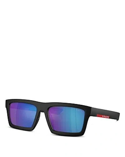 Shop Prada Sport Rectangular Sunglasses, 58mm In Black/blue Mirrored Gradient