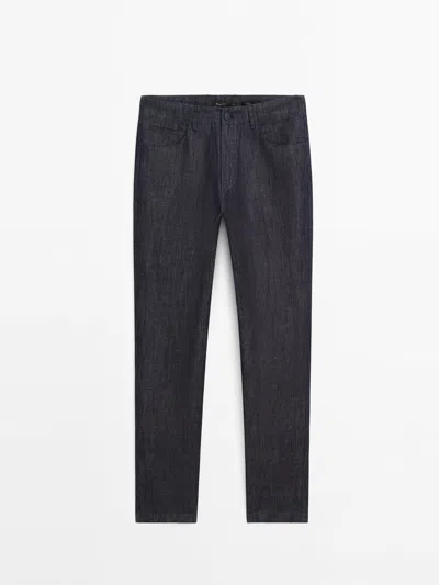 Shop Massimo Dutti Cotton Blend Tapered Fit Jeans In Indigo