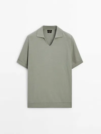 Shop Massimo Dutti Strickpullover Polo-stil Kurzarm In Greyish Green