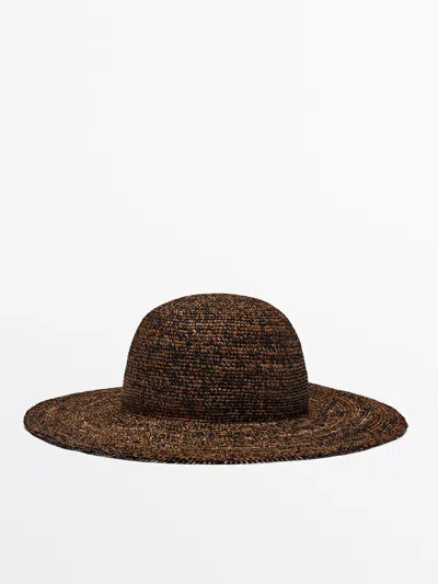 Shop Massimo Dutti Raffia Hat With Contrast Thread In Brown