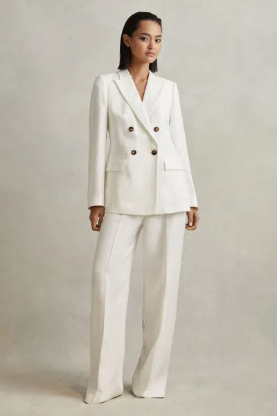 Shop Reiss Lori - White Petite Viscose-linen Double Breasted Suit Blazer, Us 6