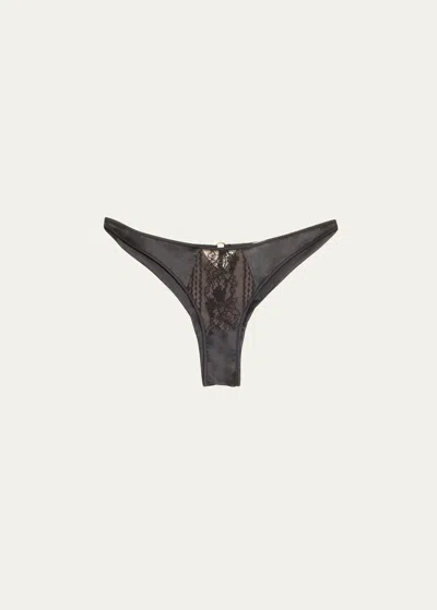 Shop Livy Montmartre Lace-inset Silk Satin Tanga In Black