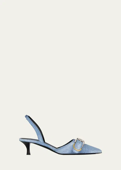 Shop Givenchy Voyou Denim Buckle Slingback Pumps In -medium Blue