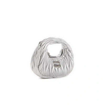 Miu Miu Quilted Leather Top-handle Bg In Silver