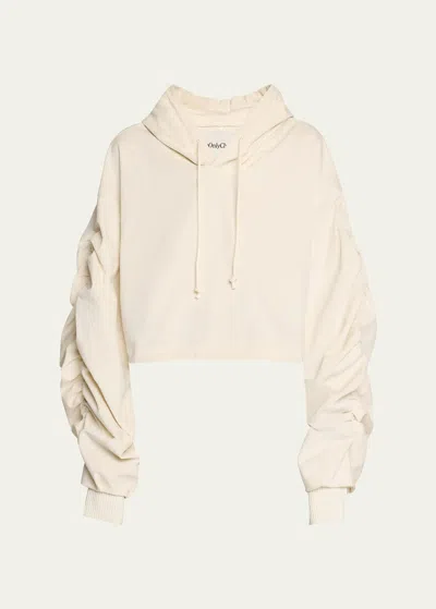 Shop Anonlychild Sanguinetti Ruched Cropped Hoodie In Cloud