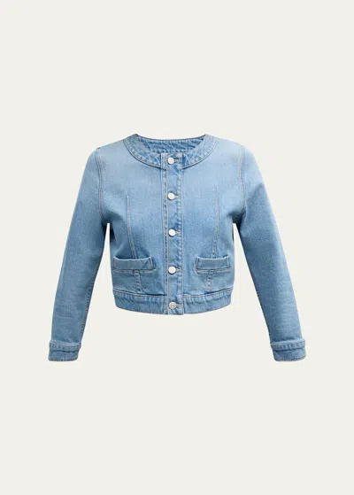 Shop Mother The Picky Cropped Denim Jacket In Let Them Eat Cake
