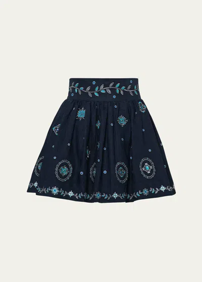 Shop Agua By Agua Bendita Nori Relicario Embroidered Linen Mini Skirt In Multi