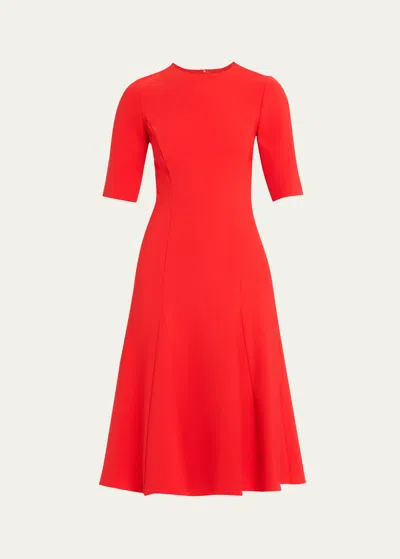 Shop Carolina Herrera Godet Midi Dress With Front Seam Detail In Poppy