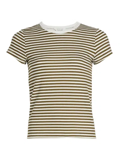 Shop Splendid Women's Candice Linen-blend Crewneck T-shirt In Olive Stripe