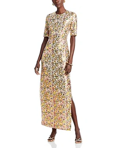 Shop Rosetta Getty Short Sleeve Sequin Gown In Multi