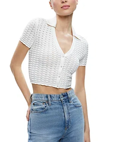 Shop Alice And Olivia Linda Cropped Polo Top In Soft White