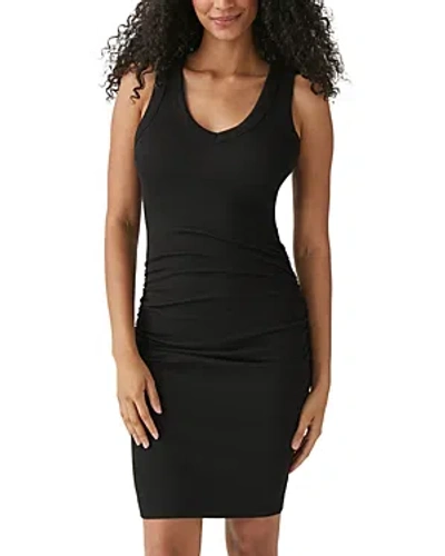 Shop Michael Stars Esme Sleeveless Ribbed V Neck Mini Dress In Black
