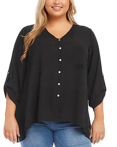 Shop Karen Kane Plus Button Front Shirt In Black