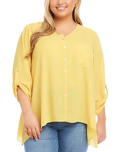 Shop Karen Kane Plus Button Front Shirt In Yellow