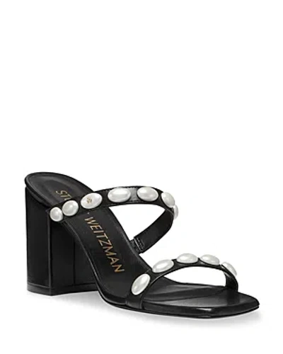 Shop Stuart Weitzman Women's Pearlita 85 Block Heel Slide Sandals In Black