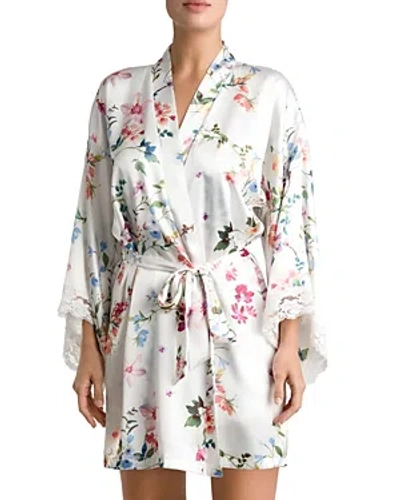 Shop In Bloom By Jonquil Endless Love Luxe Satin Lace Trim Floral Print Wrap Robe In Ivory
